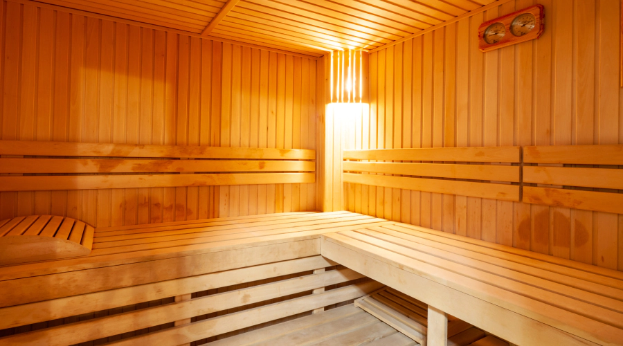 sauna with warm ambiance