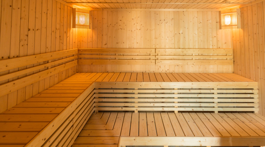 simple sauna with lights