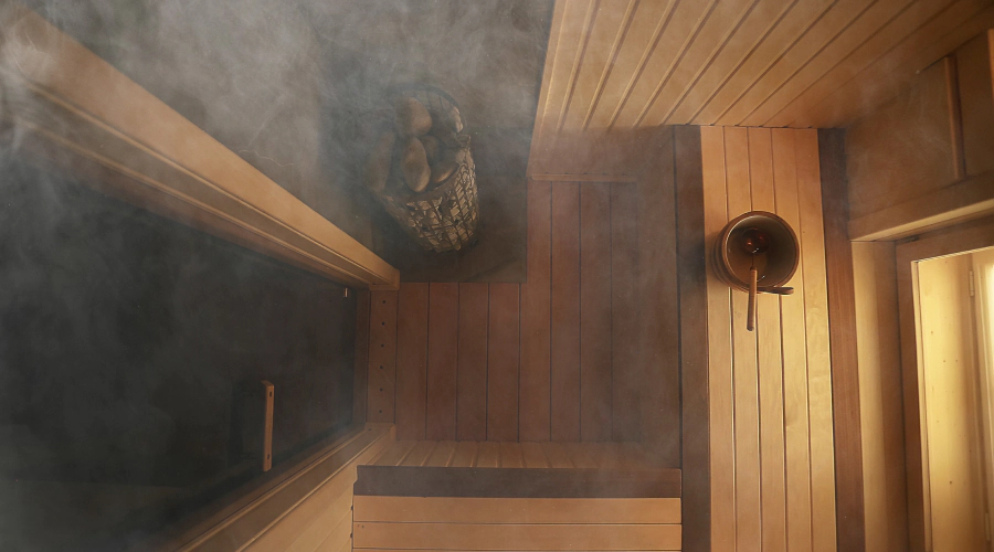 top shot of sauna with steam smoke